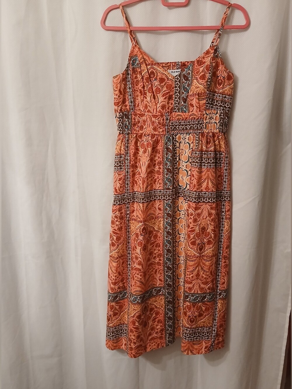 Old Navy Multicolored Floral/Paisley Print Design Midi Summer Dress w/ Pockets